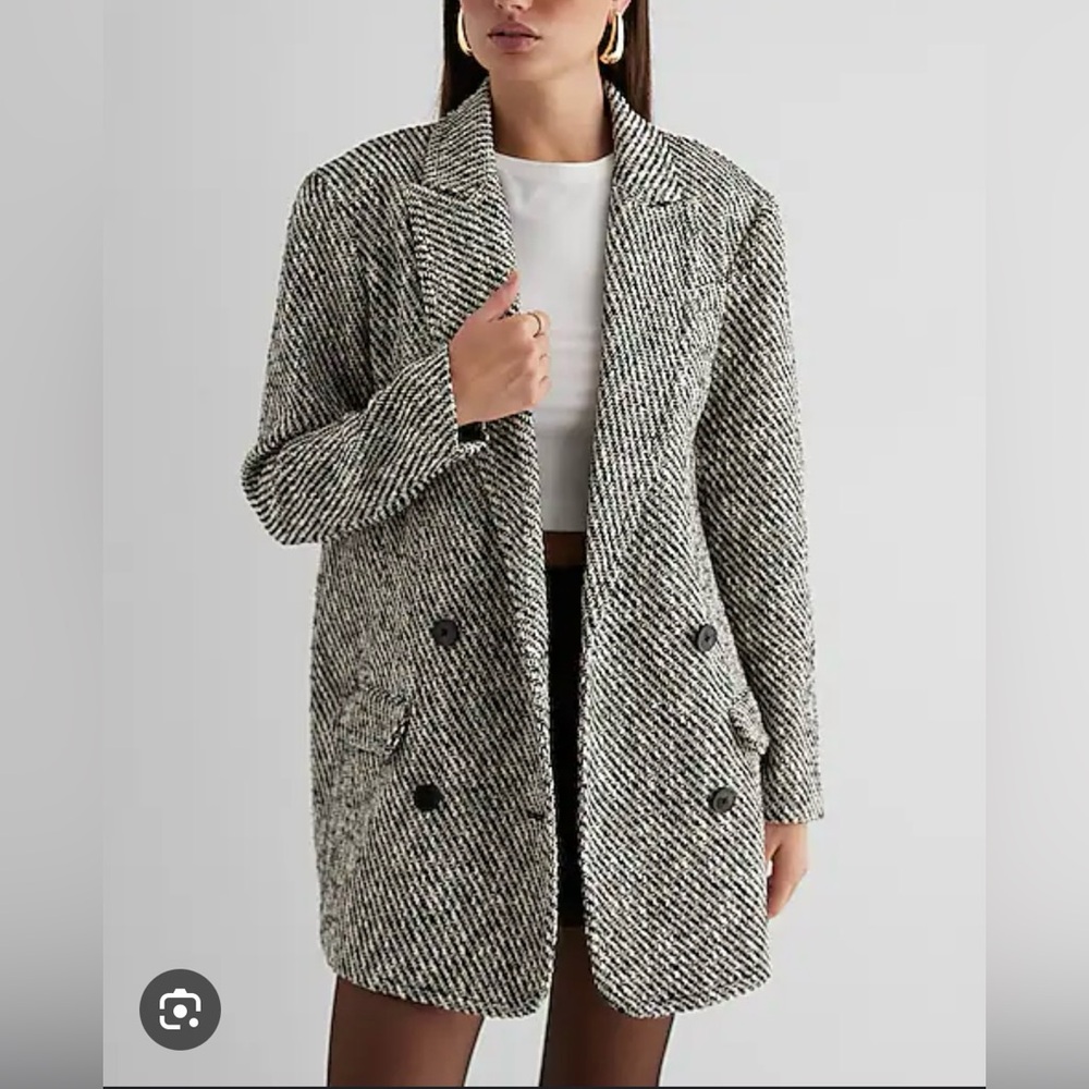 Express Black and White Herringbone Coat
